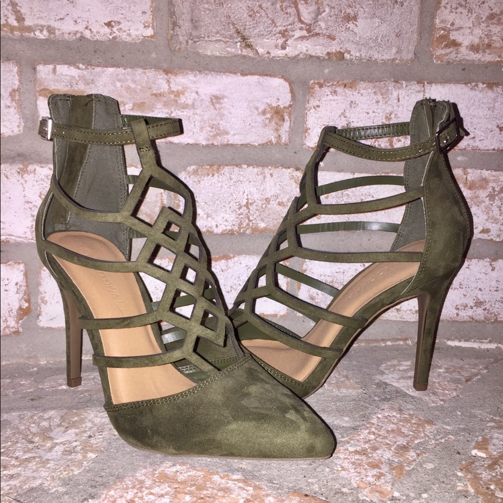 Suede Olive Green Heels